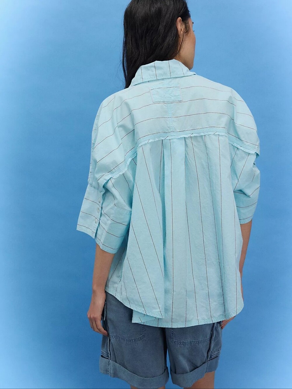NWT WE THE FREE Seaside Cotton Stripe Shirt Color Sky Combo Size M